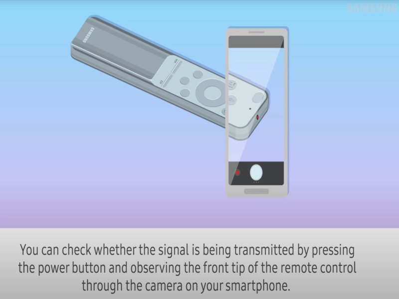 Check whether the signal is being transmitted by pressing the power button and observing the front tip of the remote control through the camera on your smartphone.